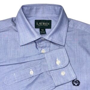 Lauren Ralph Lauren Boys Blue Oxford Shirt Size 10 Long‎ Sleeve Embroidered Logo